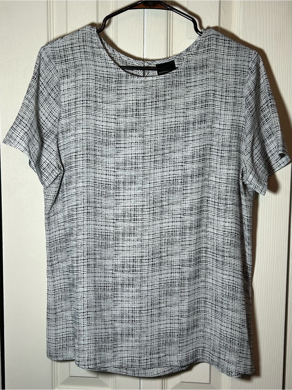 Worthington Women's Short Sleeve Blouse, White w/Black Spots, Size M